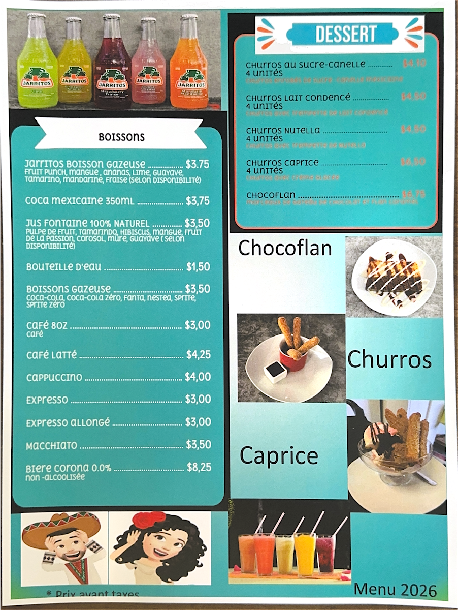 Menu, Taco & Burrito
