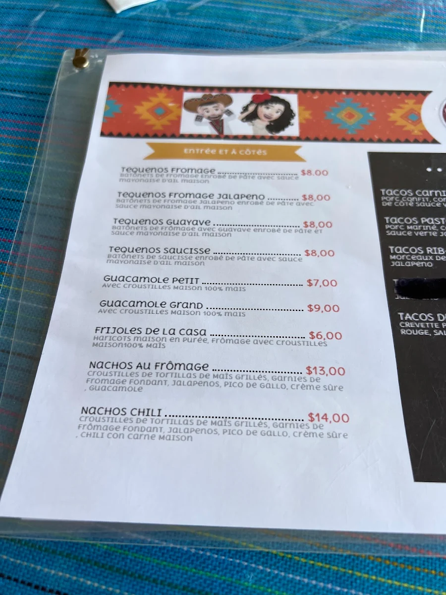 Menu, Taco & Burrito