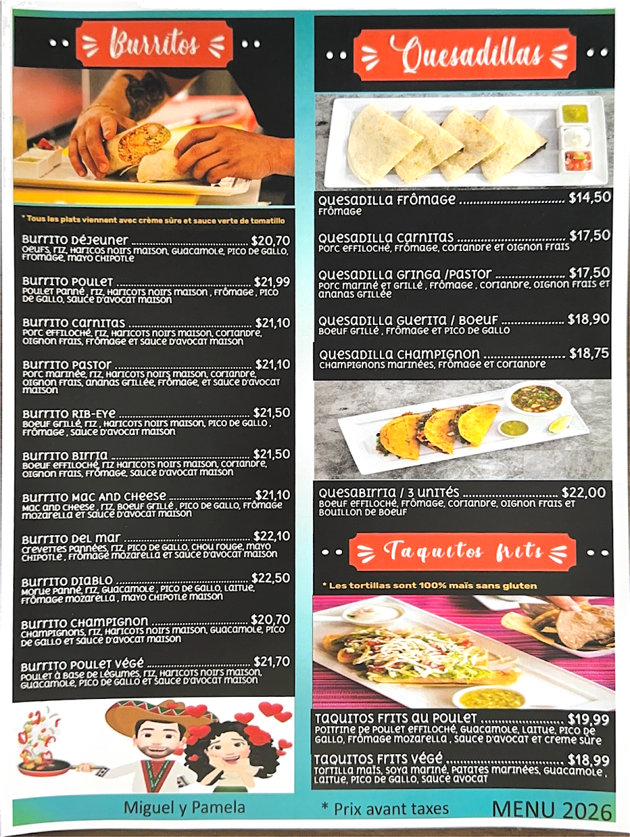 Menu, Taco & Burrito