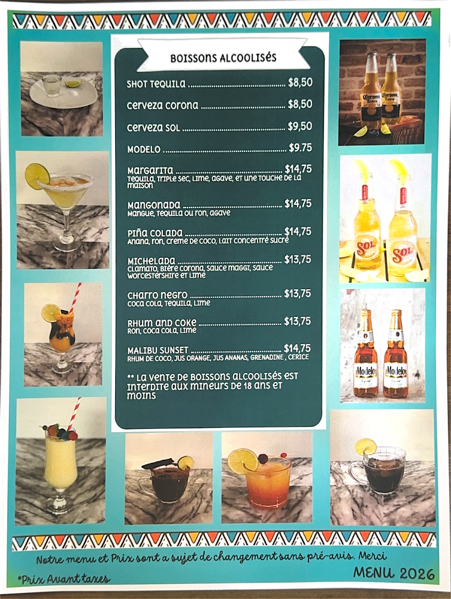 Menu, Taco & Burrito