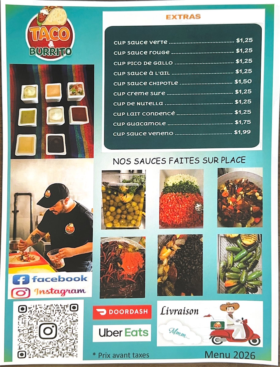 Menu, Taco & Burrito
