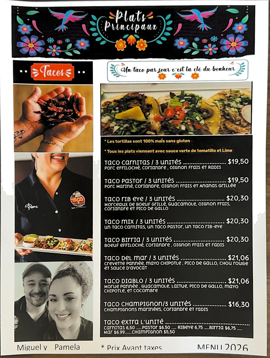 Menu, Taco & Burrito