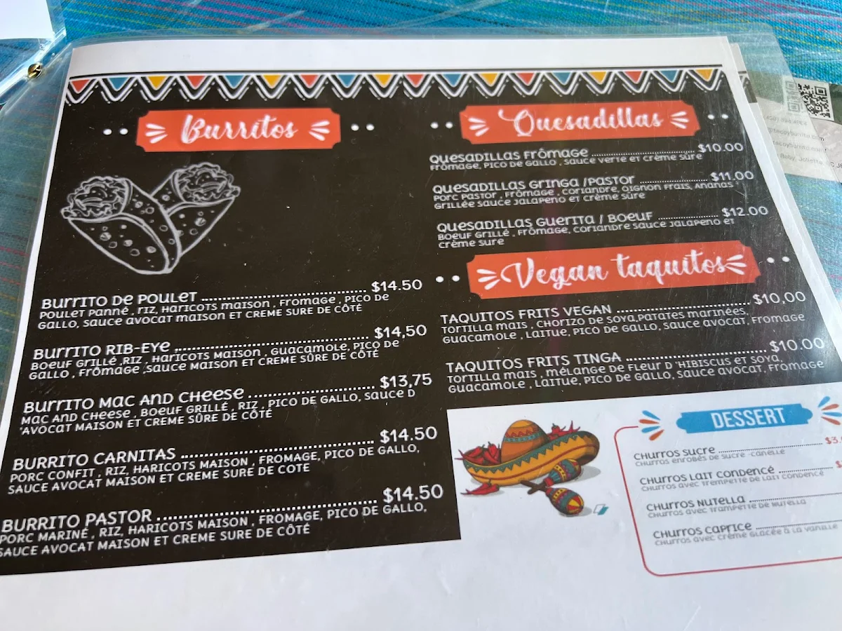 Menu, Taco & Burrito