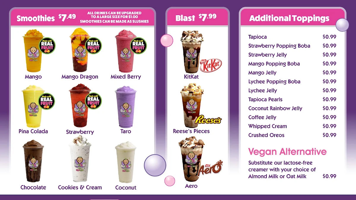 Menu, Mo'Cha Bubble Tea Express
