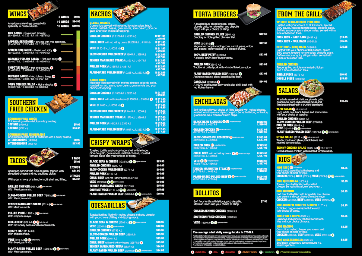 Menu, Burrito Bar Park Ridge