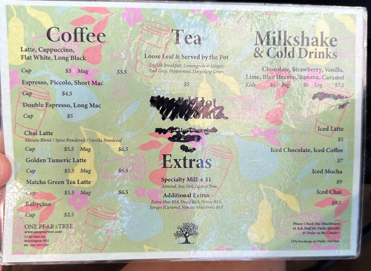 Menu, Golden Brew Cafe Mornington