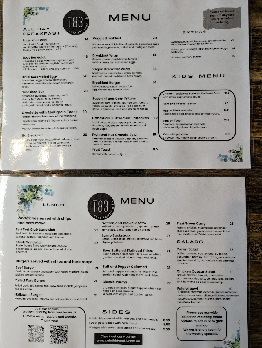 Menu, Golden Brew Cafe Mornington