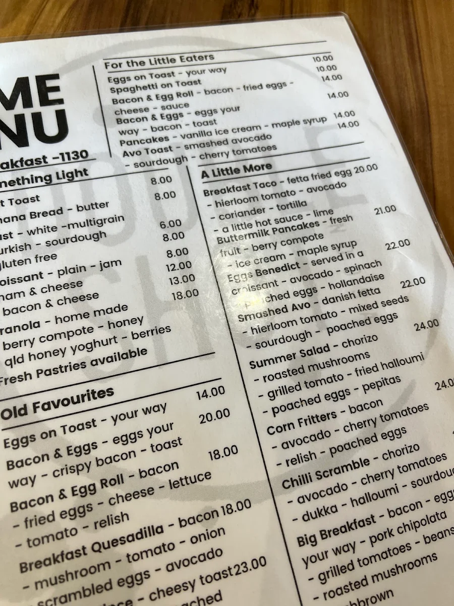 Menu, Double Shot Noosa
