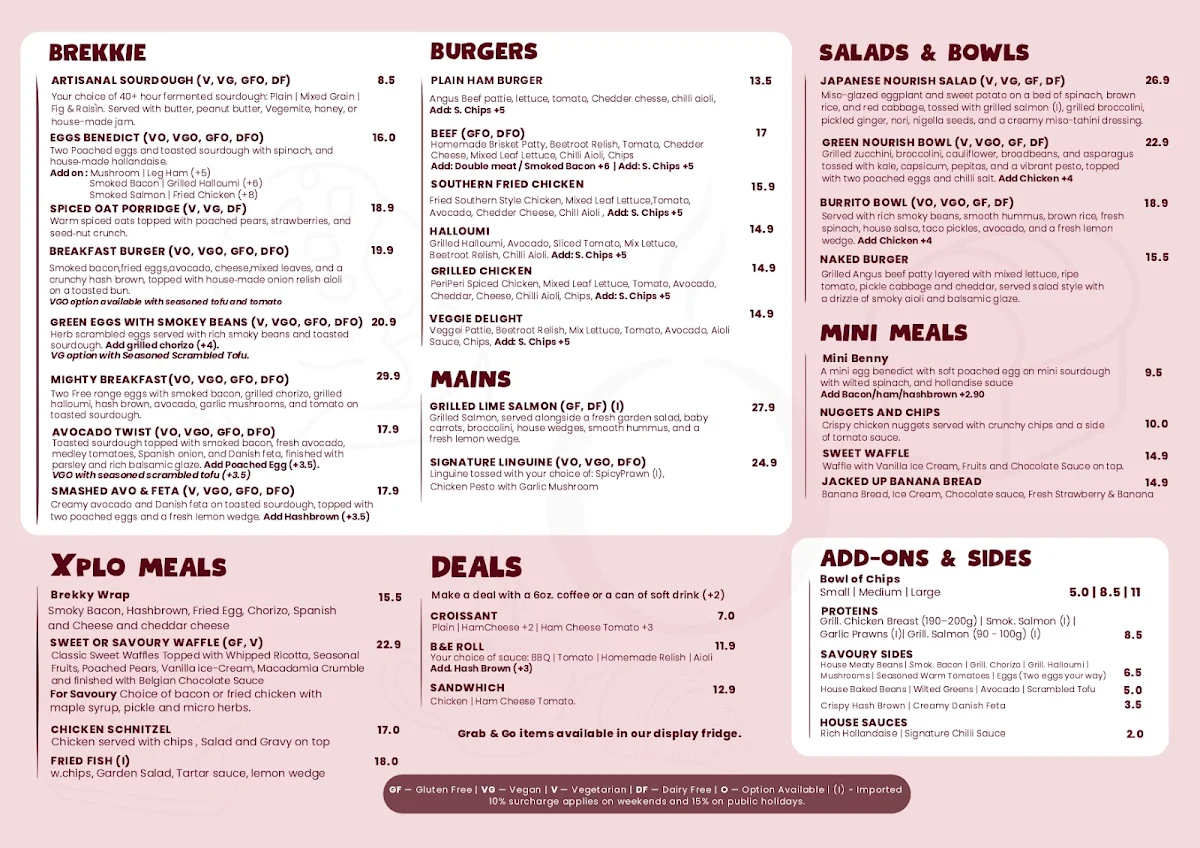 Menu, Xplo by EightyTwenty | Akuna St
