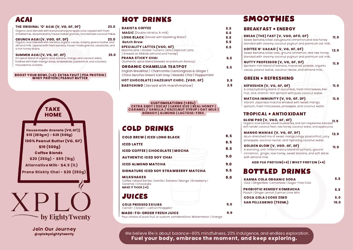 Menu, Xplo by EightyTwenty | Akuna St
