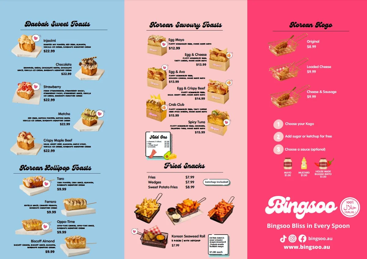 Menu, Bingsoo Desserts Springvale