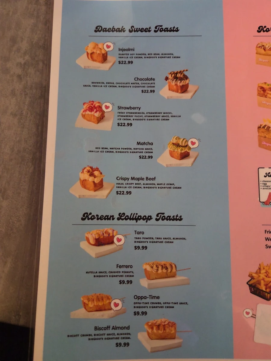 Menu, Bingsoo Desserts Springvale
