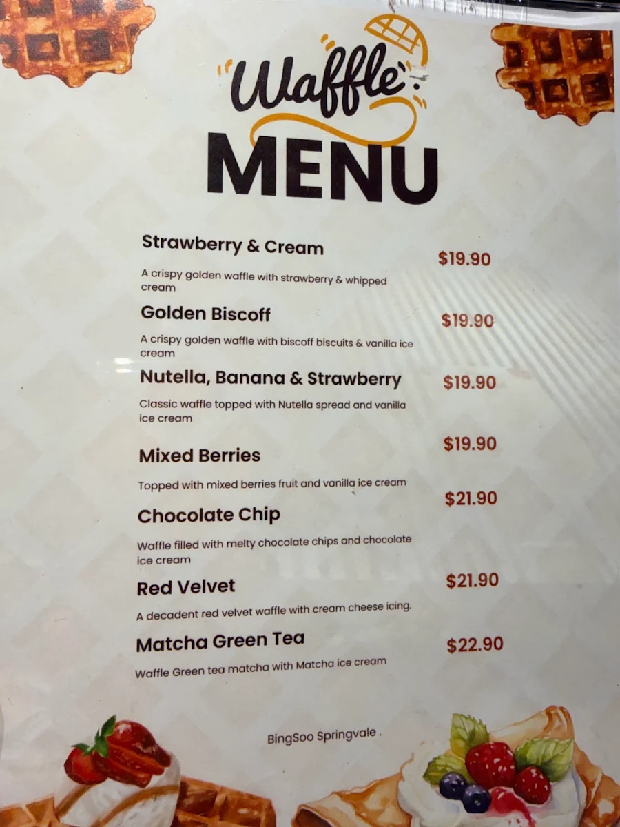 Menu, Bingsoo Desserts Springvale