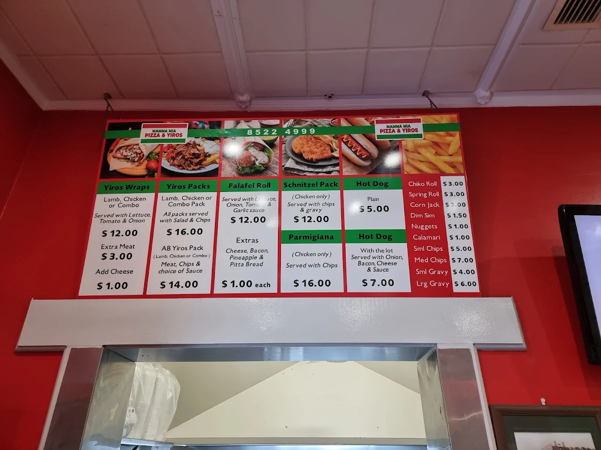 Menu, Mamma Mia Pizzeria