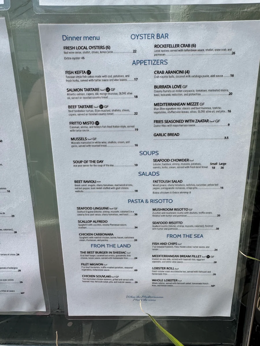 Menu, Blue Lobster Cafe + Kitchen & Lounge