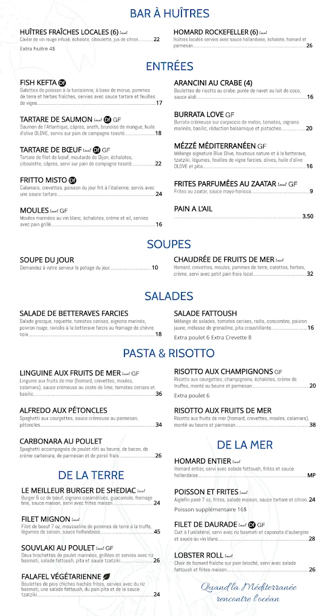 Menu, Blue Lobster Cafe + Kitchen & Lounge