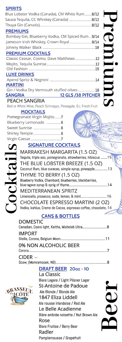 Menu, Blue Lobster Cafe + Kitchen & Lounge