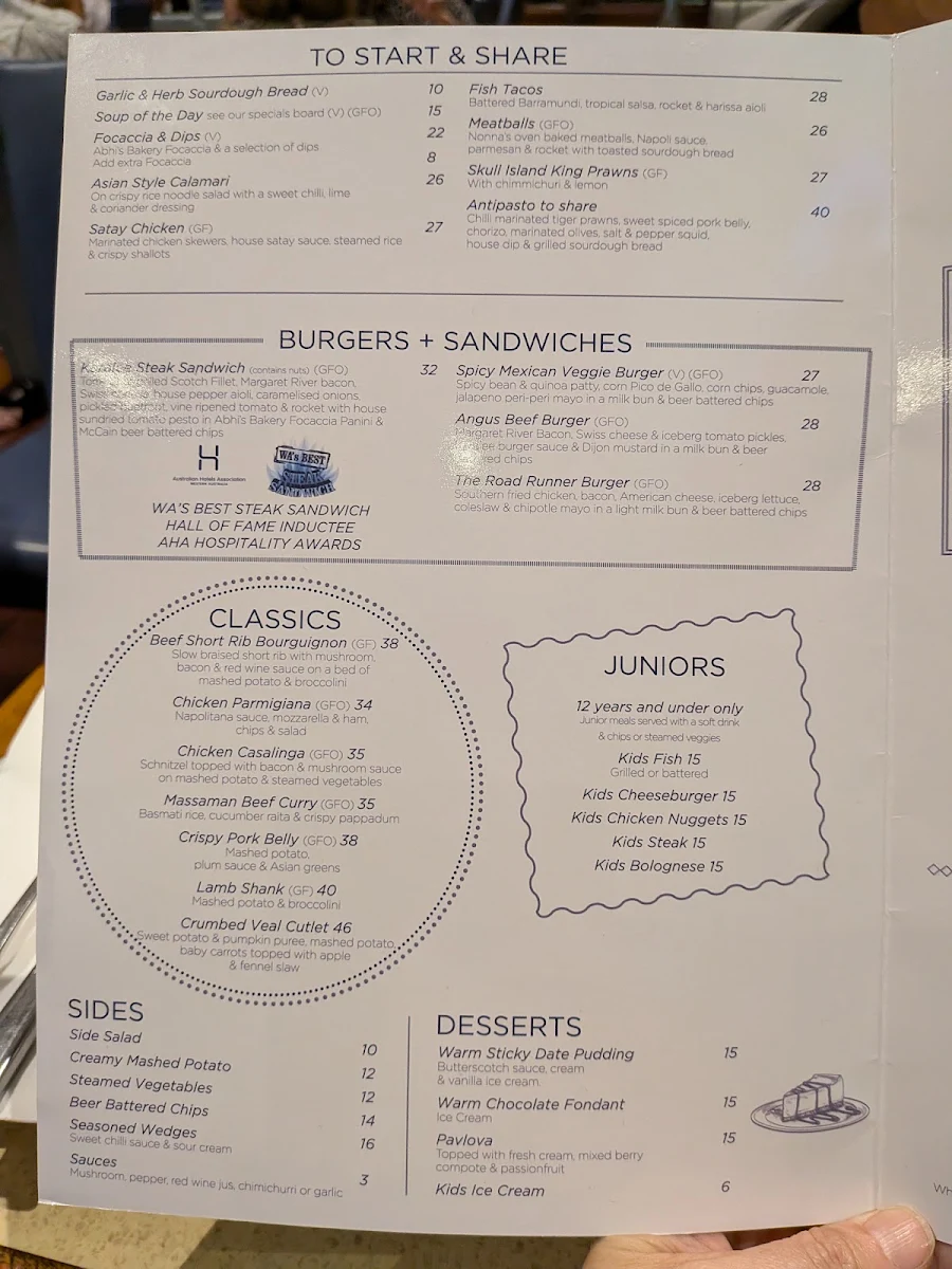 Menu, The Karalee on Preston