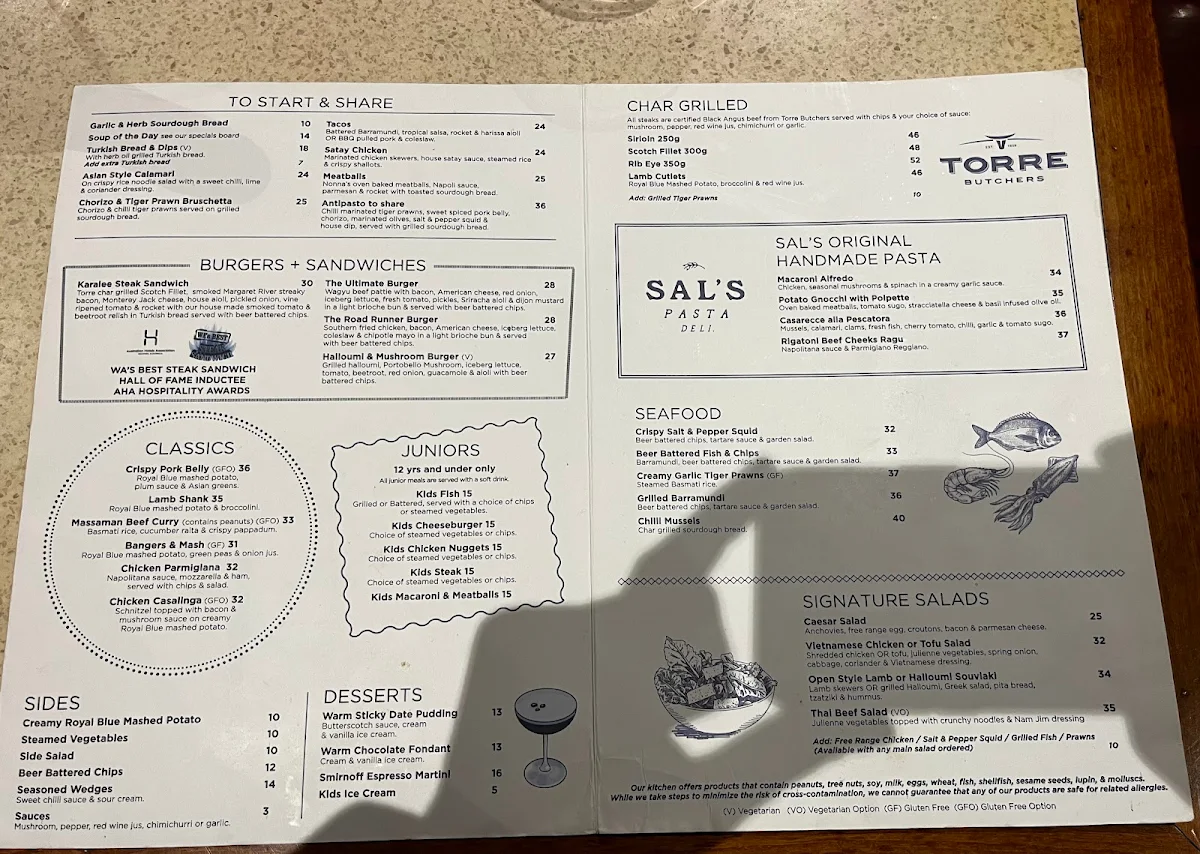Menu, The Karalee on Preston