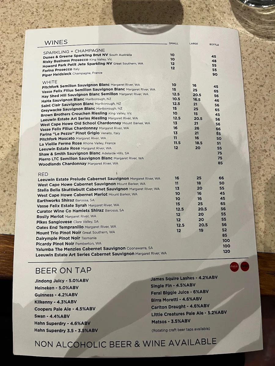 Menu, The Karalee on Preston