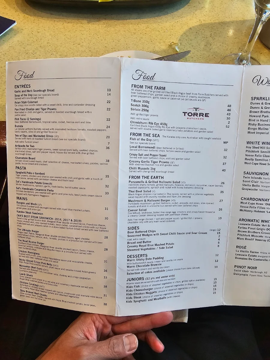Menu, The Karalee on Preston