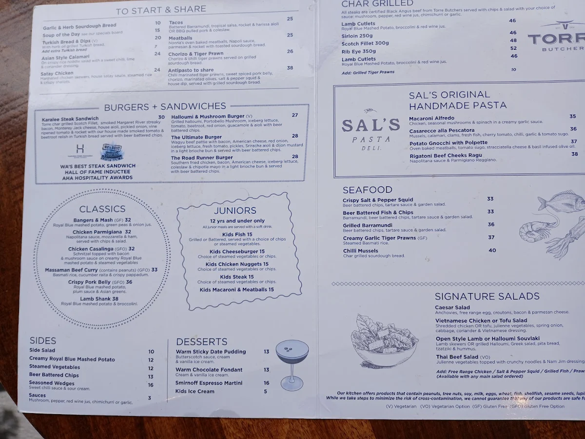 Menu, The Karalee on Preston