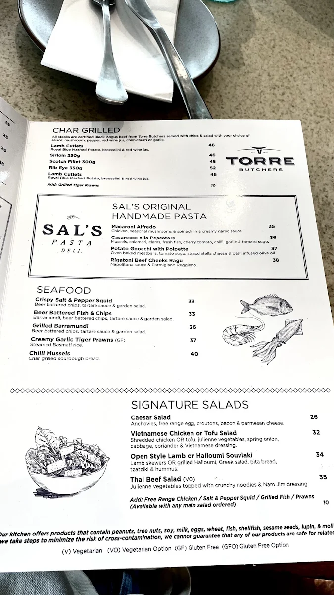 Menu, The Karalee on Preston