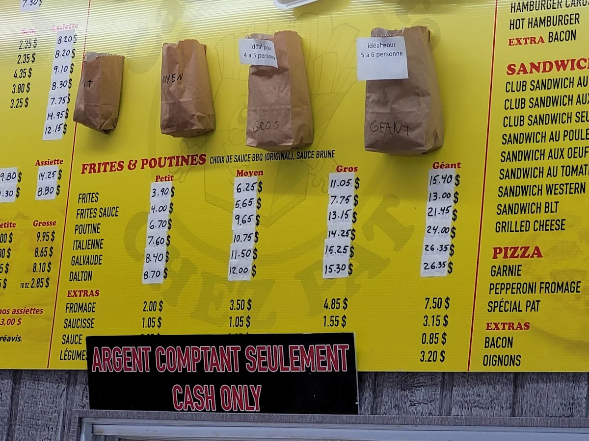 Menu, Casse-Croûte Chez Pat