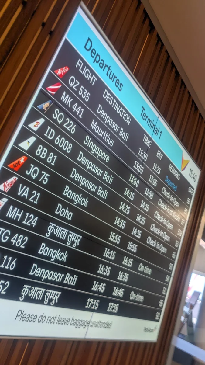 Menu, Aspire Lounge International Terminal 1, Perth Airport