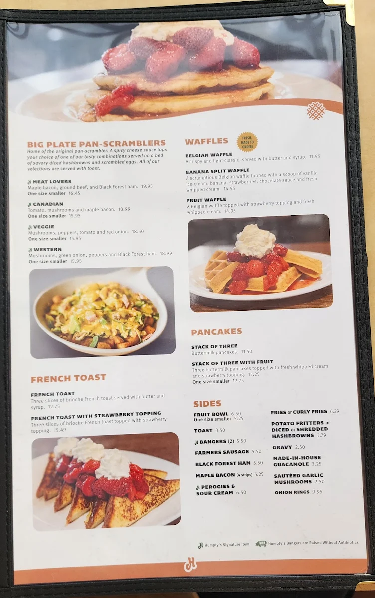 Menu, Humpty's Big Plate Diner