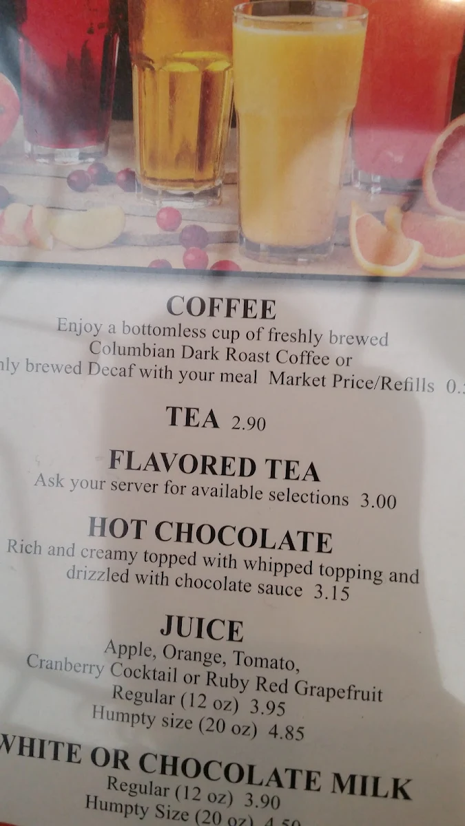 Menu, Humpty's Big Plate Diner