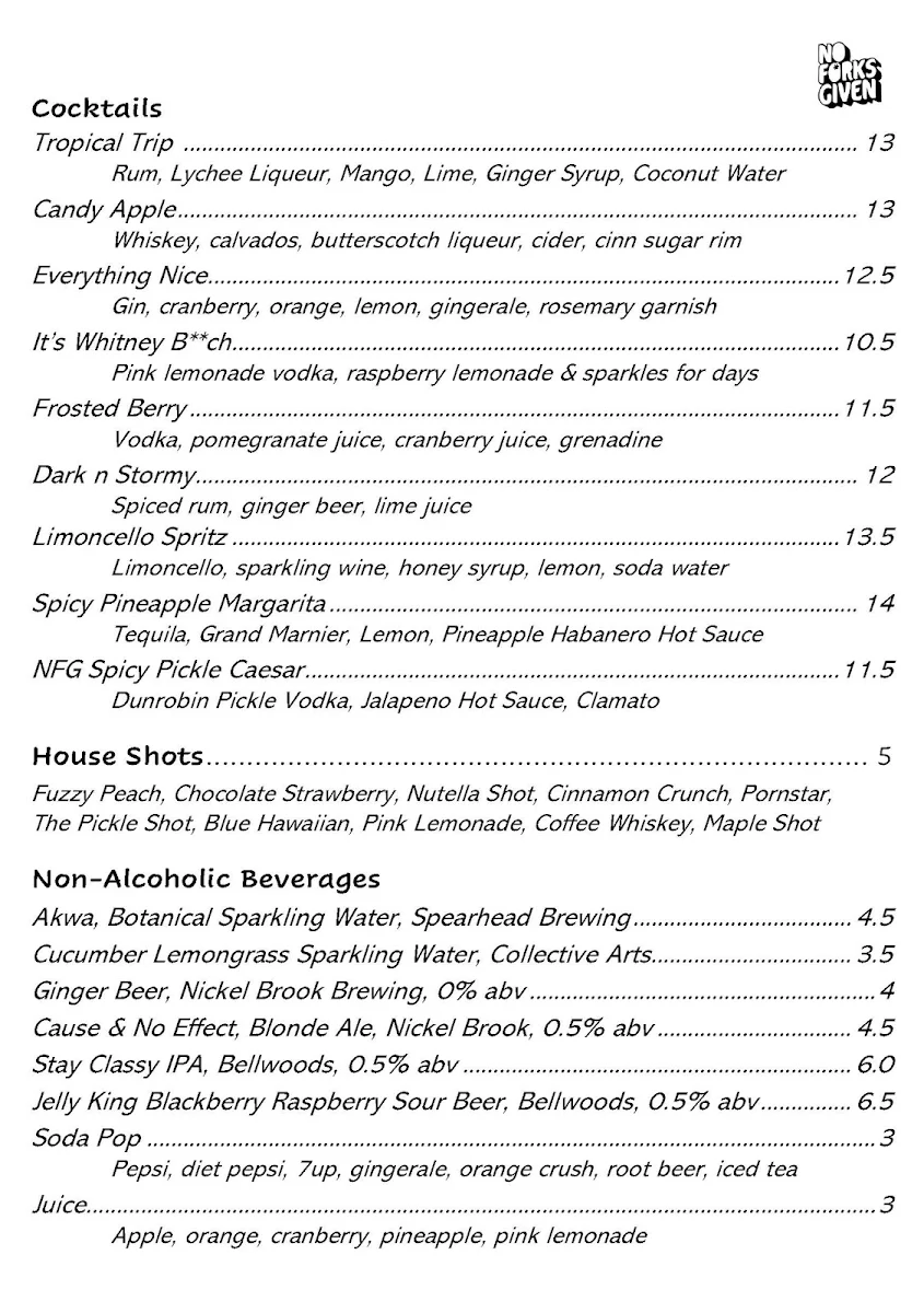 Menu, No Forks Given