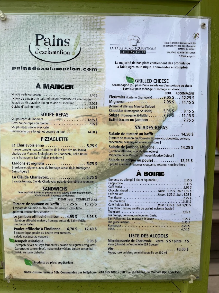 Menu, Pains D'exclamation