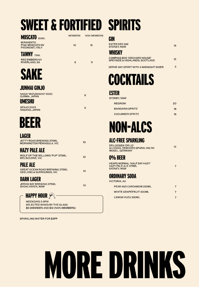 Menu, Good Pair Days Surry Hills