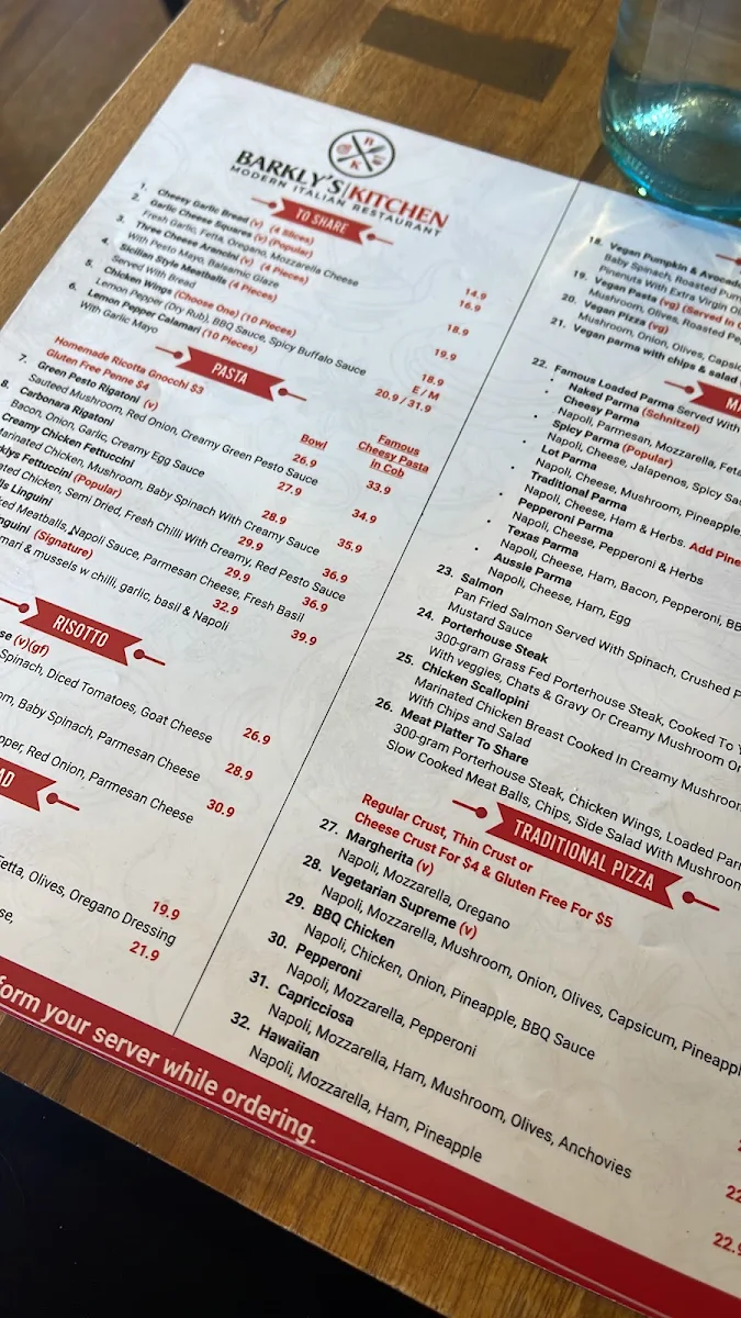 Menu, Barkly's Kitchen