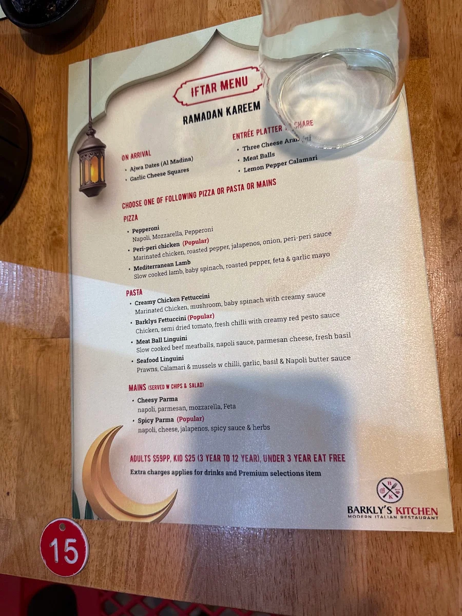 Menu, Barkly's Kitchen