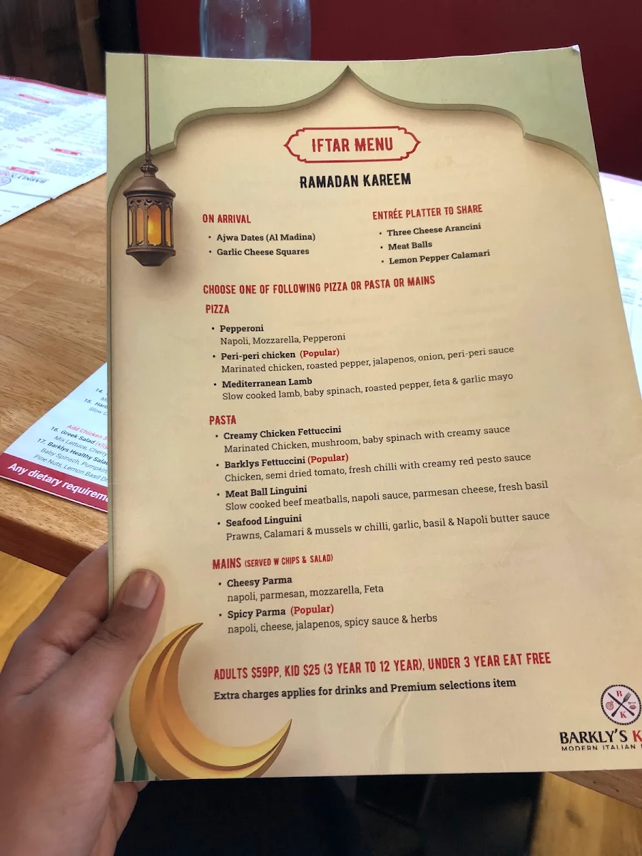 Menu, Barkly's Kitchen