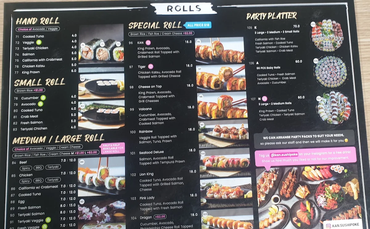 Menu, Kan Sushi & Poke
