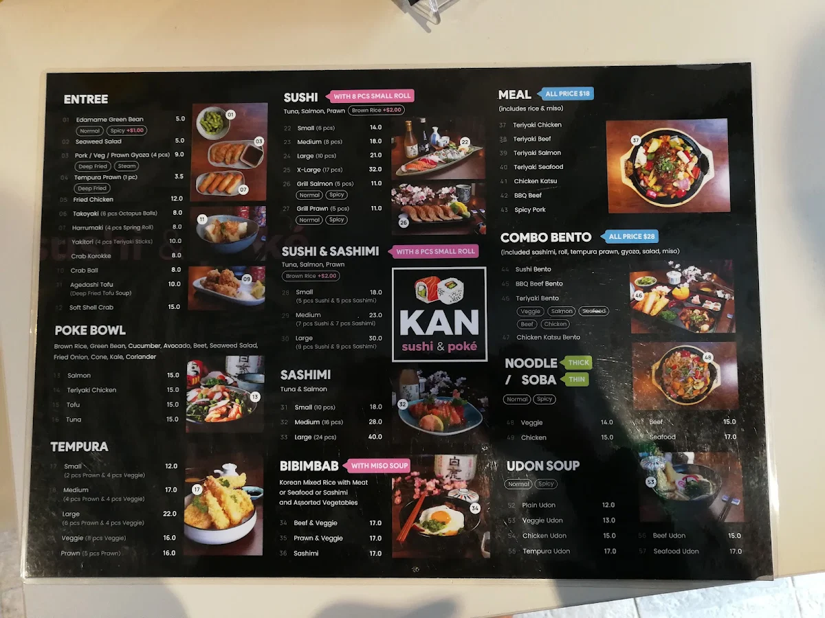 Menu, Kan Sushi & Poke