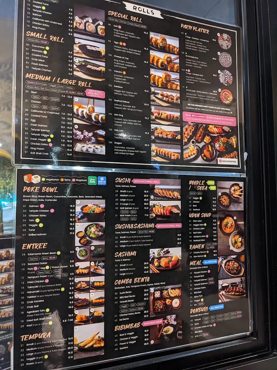 Menu, Kan Sushi & Poke