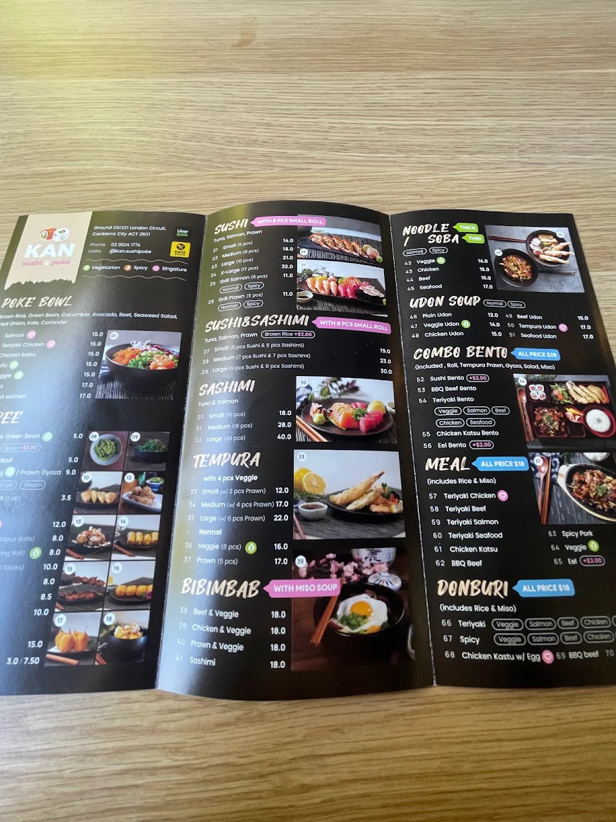 Menu, Kan Sushi & Poke