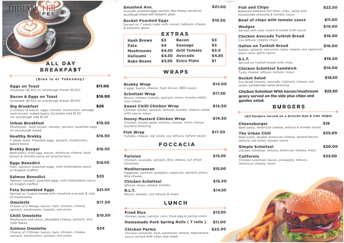 Menu, Urban Chill Cafe