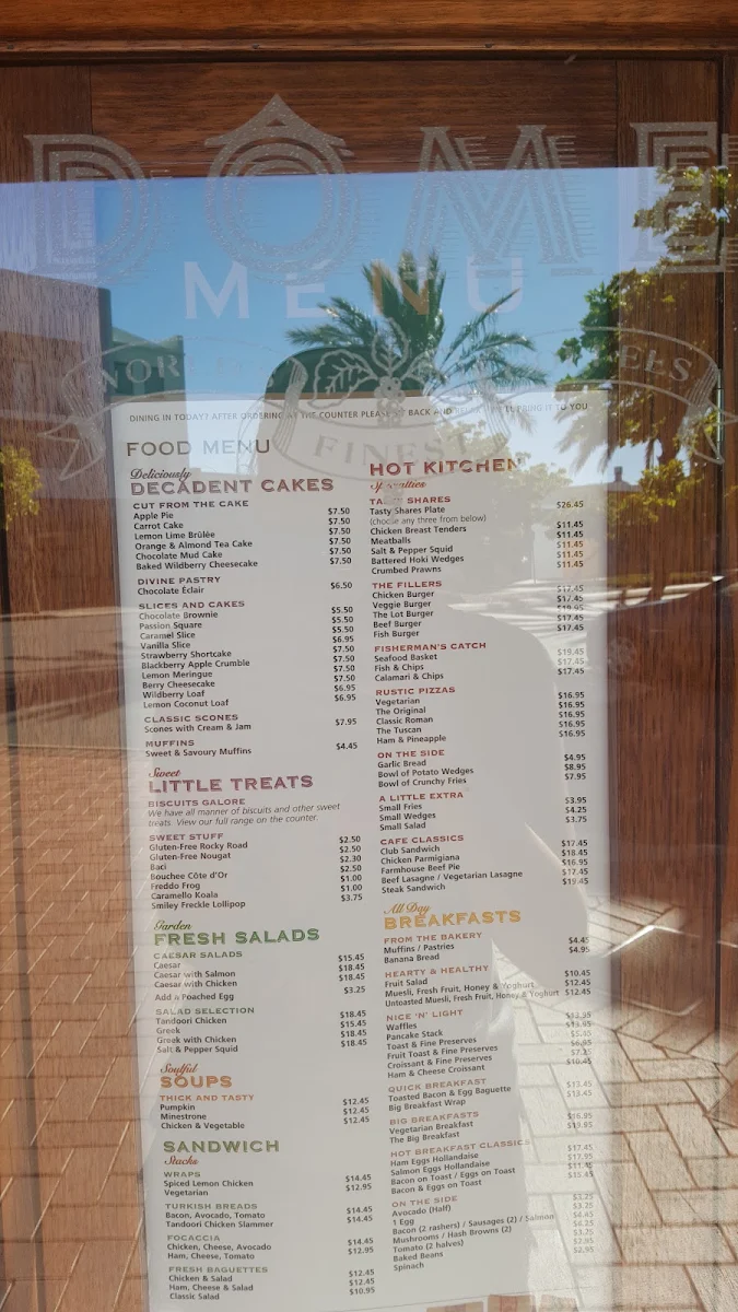 Menu, Dôme Café - Rockingham