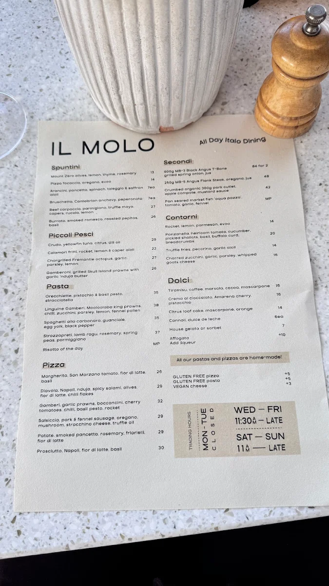 Menu, IL MOLO Italian Kitchen & Bar