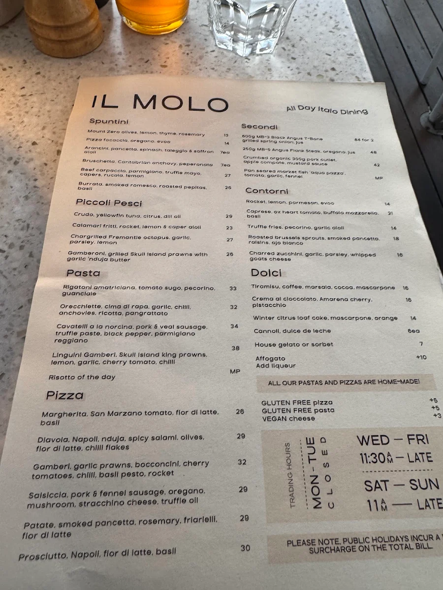 Menu, IL MOLO Italian Kitchen & Bar