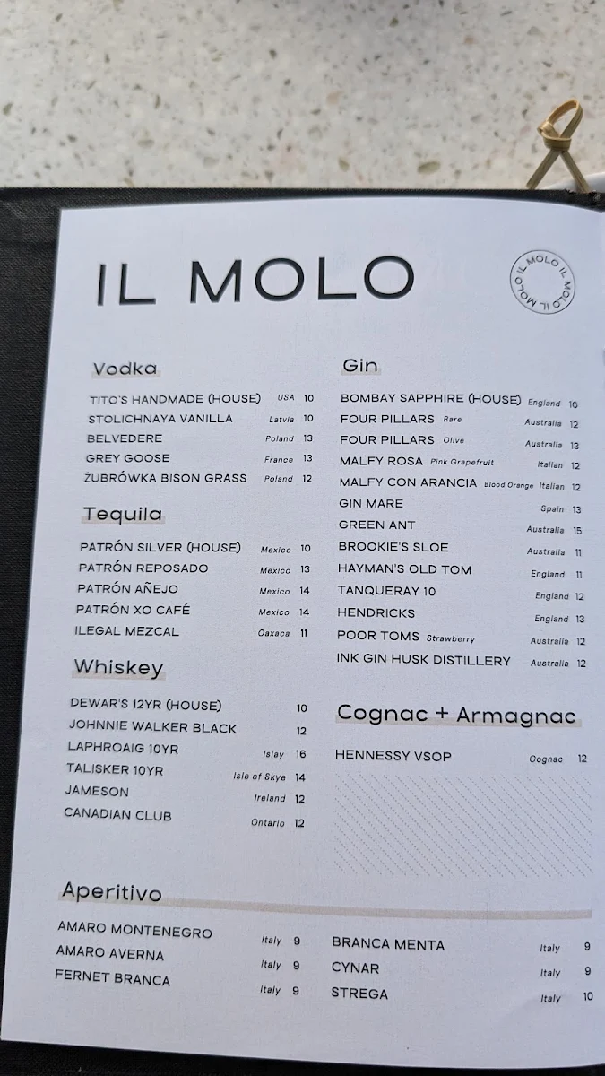 Menu, IL MOLO Italian Kitchen & Bar