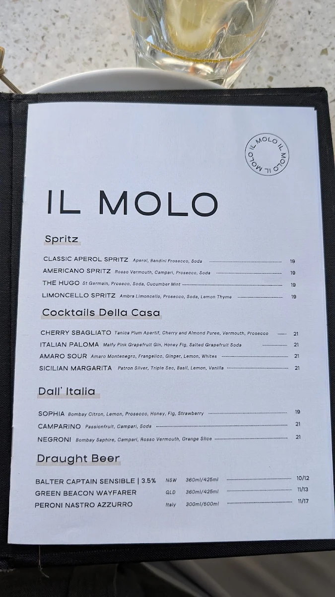 Menu, IL MOLO Italian Kitchen & Bar