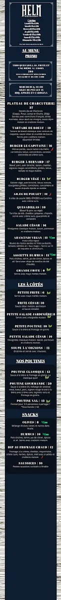 Menu, HELM - Microbrasserie sur Bernard