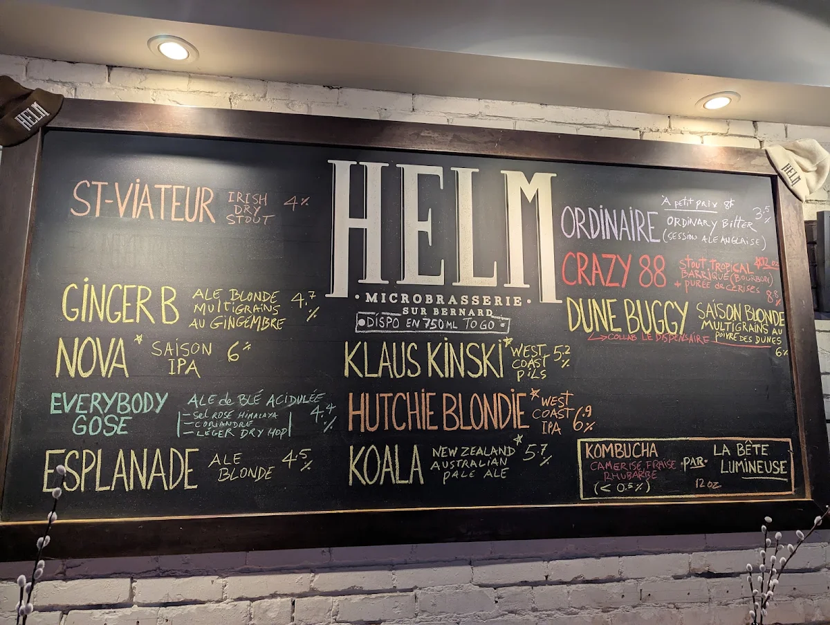 Menu, HELM - Microbrasserie sur Bernard