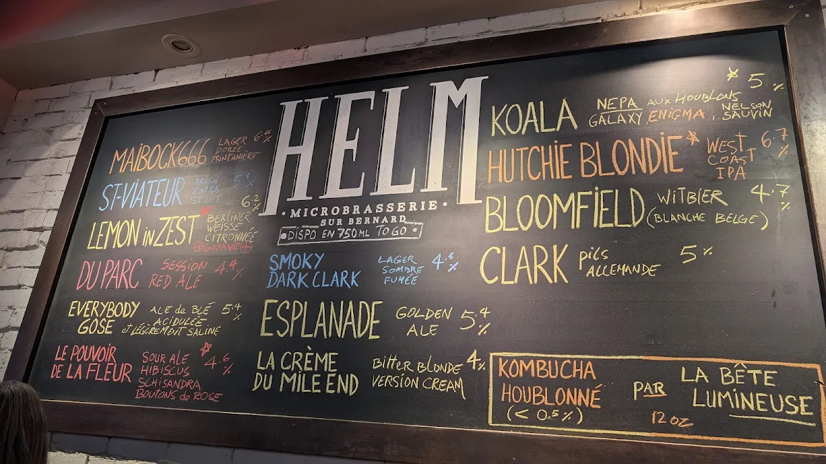 Menu, HELM - Microbrasserie sur Bernard